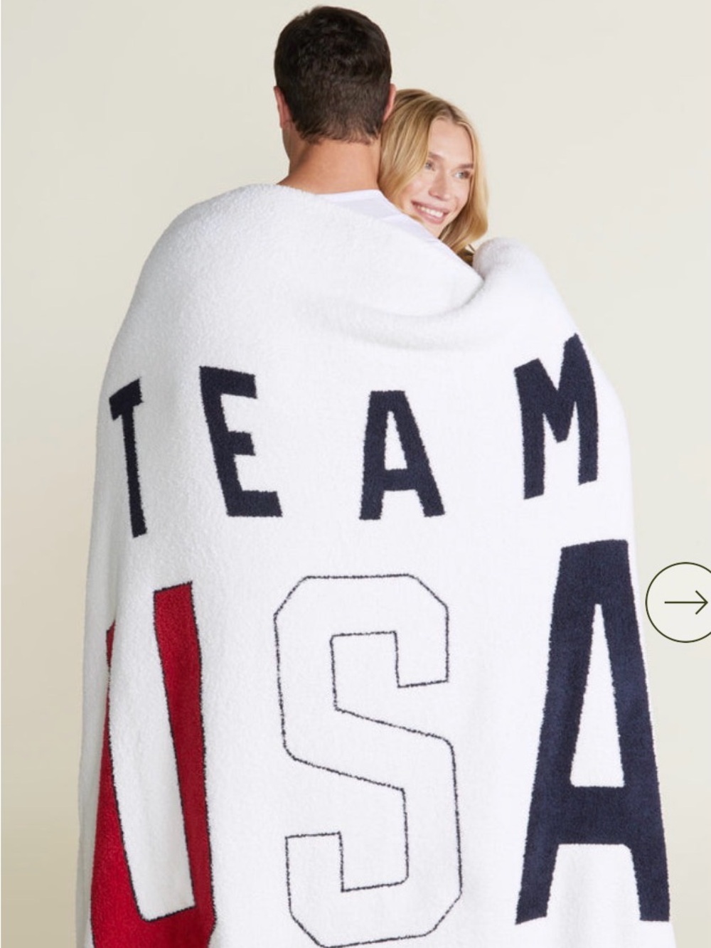 Barefoot Dreams White and Navy Throw with Red Accent